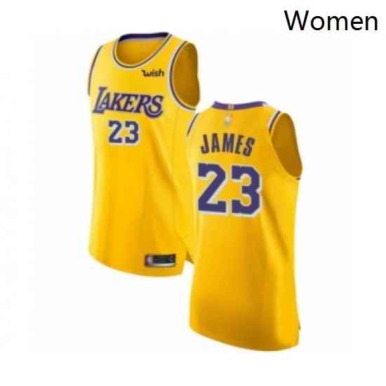 Womens Los Angeles Lakers 23 LeBron James Authentic Gold Basketball Jerseys Icon Edition